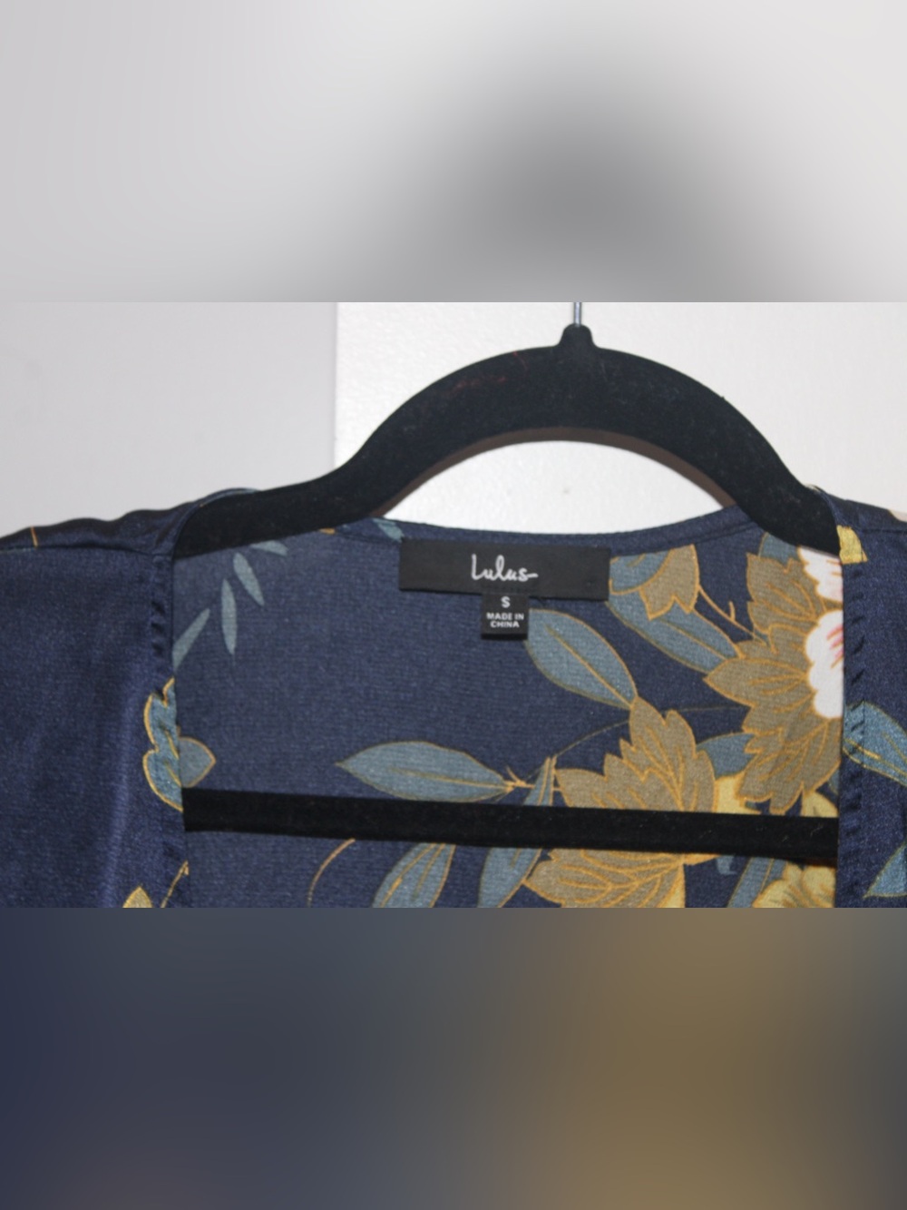Lulus Love is Life Navy Blue Floral Print Satin Wrap Dress - Size Small - Picture 4 of 11